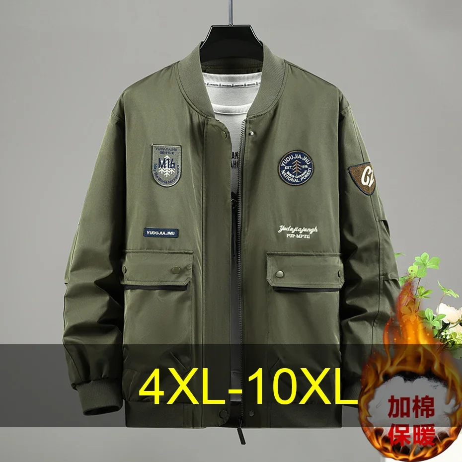 

Bomber Jackets Men 10XL Plus Size Varsity Jacket Baseball Coat Autumn Wwinter Thick Jackets Male Big Size Outerwear Green