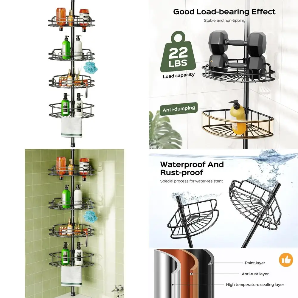 

4-уровневая регулируемая выдвижная полка для душа - устойчивая к ржавчине, 47-121 дюйм, установка без сверления, компактное хранение для всех ванных комнат