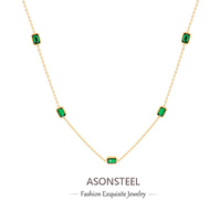 ASONSTEEL Delicate Bling Green Square Shape Zirconia Pendant Necklace Waterproof For Women Golden Choker Jewelry Party Prom Gift