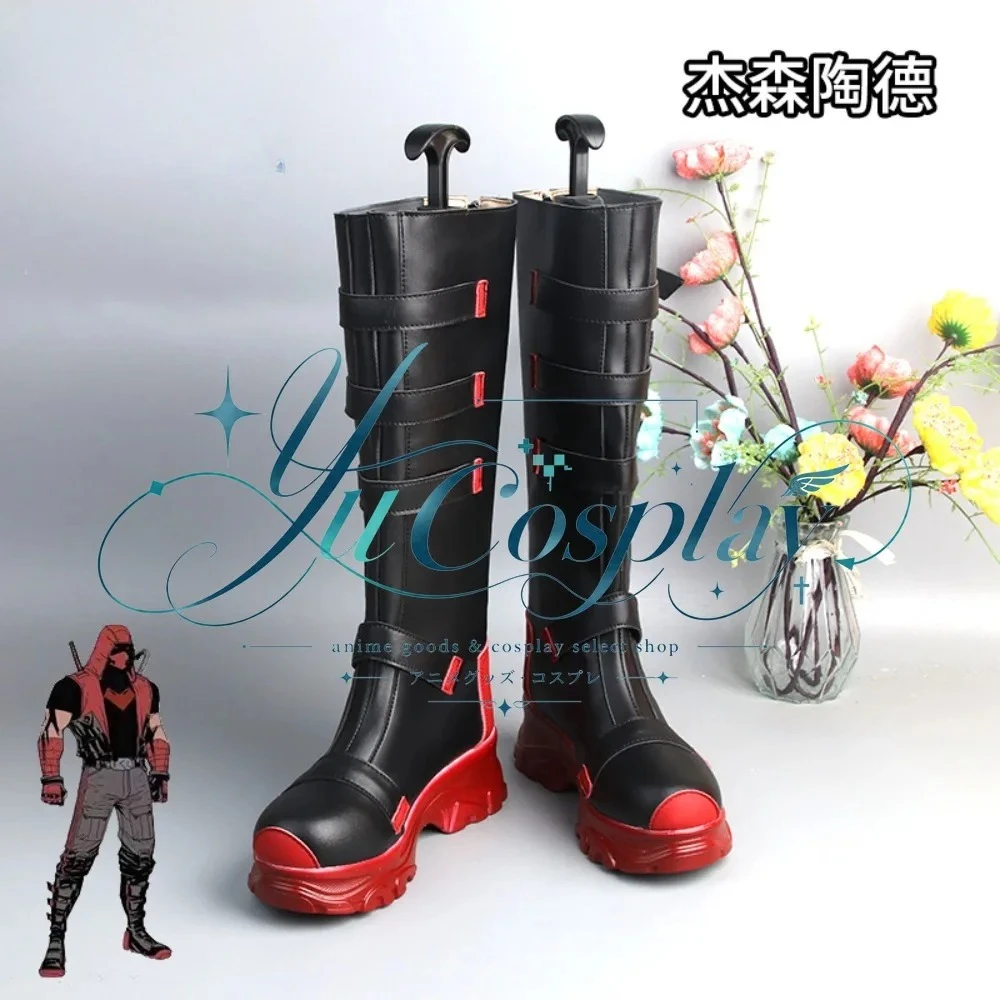 Red Hood Jason Todd Cosplay Shoes Platform Mid Calf Boots Character Inspired Footwear Game Event Performance Wear