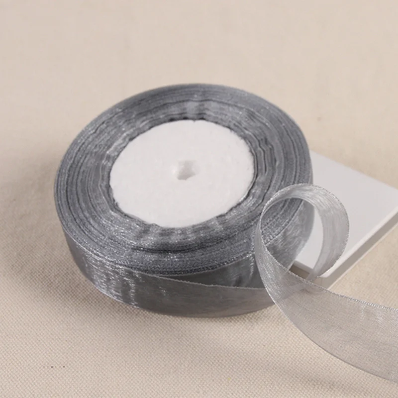 15/20/25/40/50 مللي متر الفضة رمادي الأورجانزا الشريط DIY بها بنفسك هدية التعبئة والتغليف الحرفية الملابس الخياطة النسيج القوس الشريط حفل زفاف الديكور