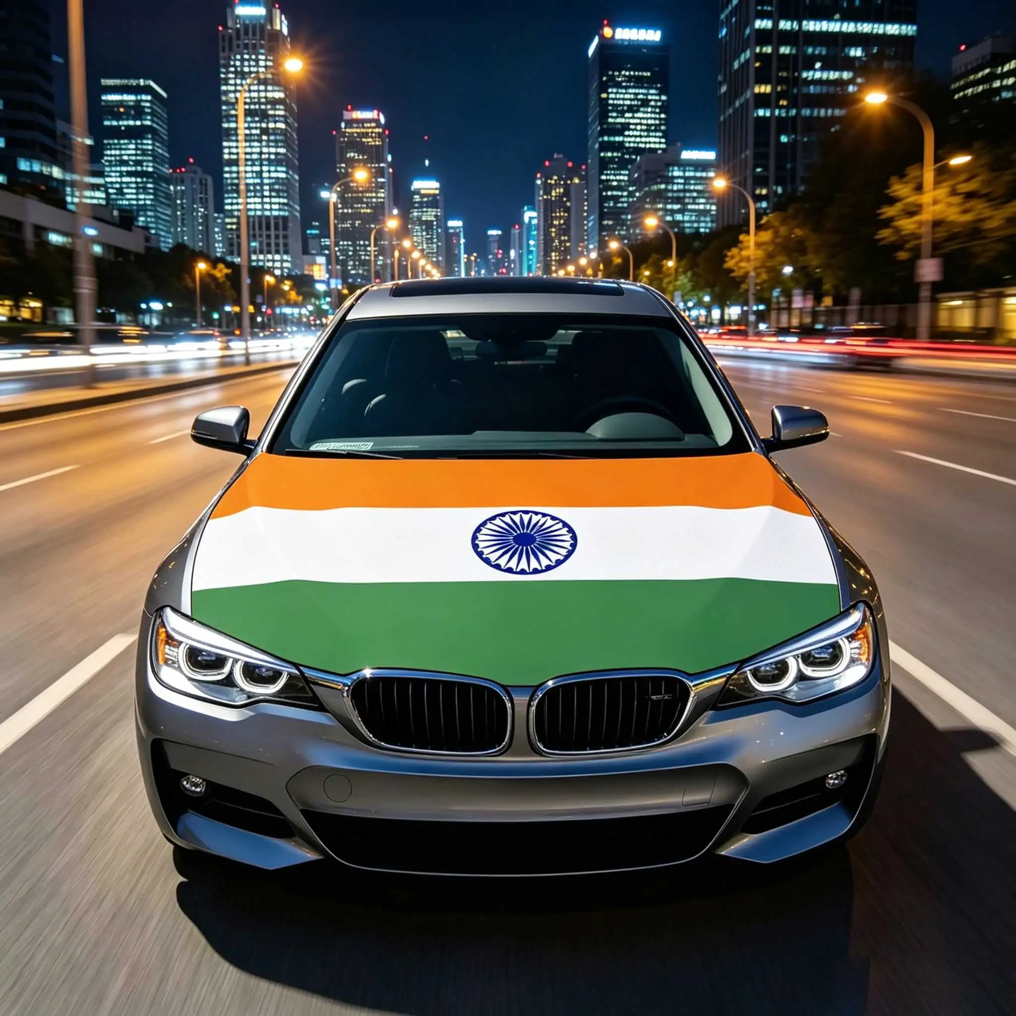 3.8x5.3fts National India Flag Banner Car Hood Cover Flag Elastic Fabrics Engine Cover For Decoration