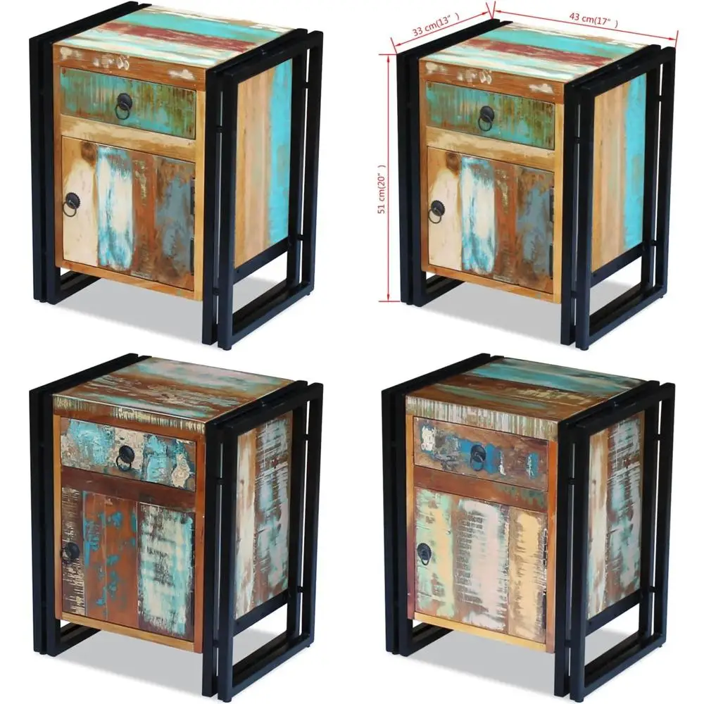 vintage-style handcrafted 17 inch narrow reclaimed wood nightstand with drawer and storage for bedroom