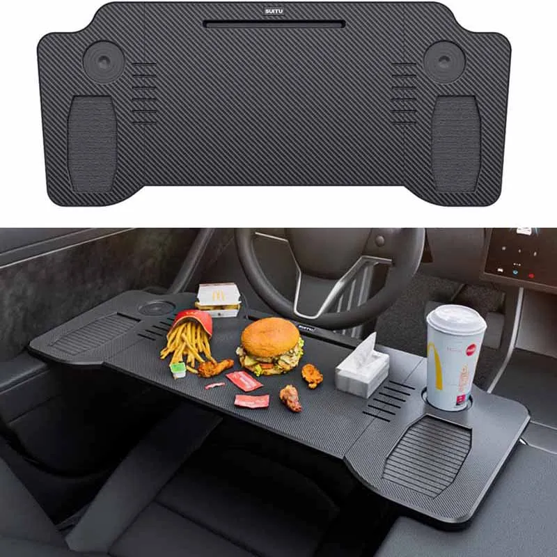 

Foldable Car Laptop Desk Upgraded Tray Stand Compatible for Tesla Model 3/Y Steering Wheel Eating Table for Travel Work Camping