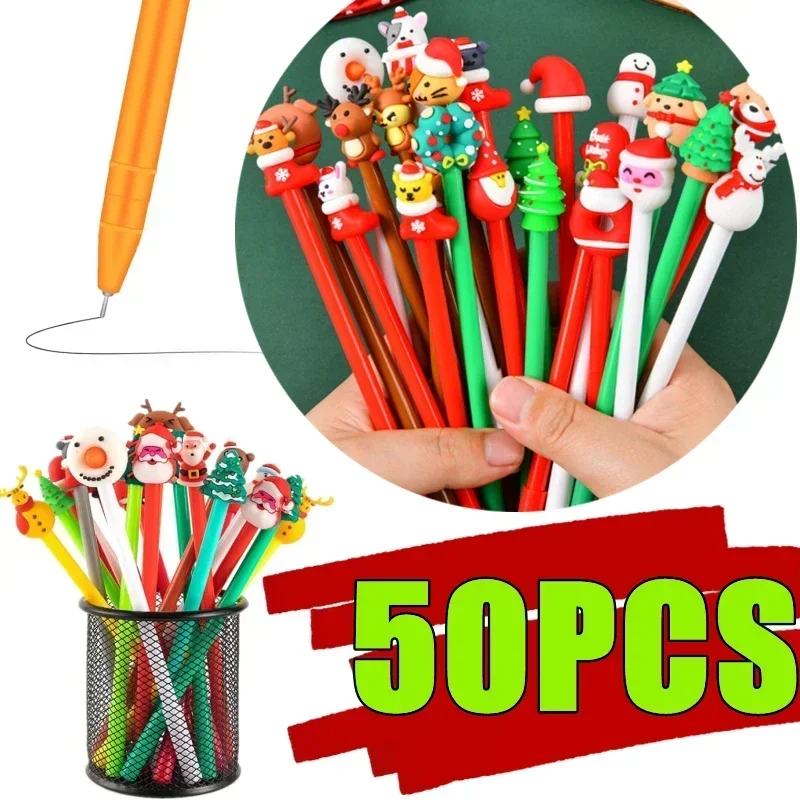 New 50PCS Christmas Santa Snowmen Gel Pen Cute Cartoon Black Ink Xmas Gel Pens School Stationery Supplies Wholesale Party Gift