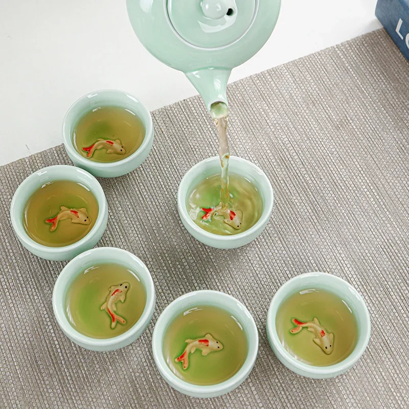 Celadon Carp Tea Set Home Office Living Room Simple Portable Gift Box Event Souvenir