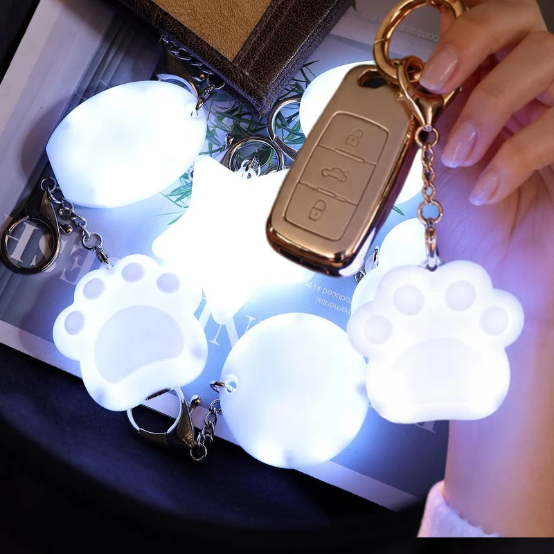 White LED Light Touch Sensitive Light Keychains Cute Star Cat Paw Shape Backpack Pendants Sensor Bed Lamp Heart Light Gift