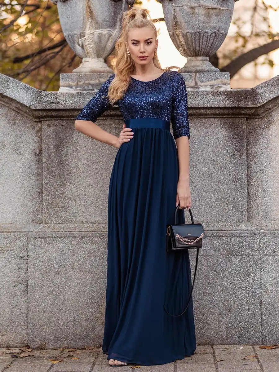 

Elegant Evening Dresses Long A LINE O-Neck Three Quarter SLeeve Lace Gown 2024 Ever Pretty Of Simple Prom Women Dress