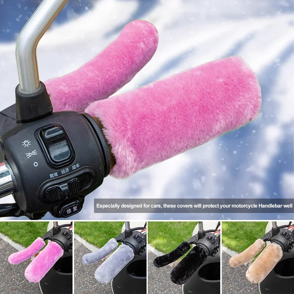 4PCS Electric Vehicle Grip Cover Winter Warm Imitation Plush Handle Cover Electric Bike Tricycle Handlebar Brake Handle Sleeves