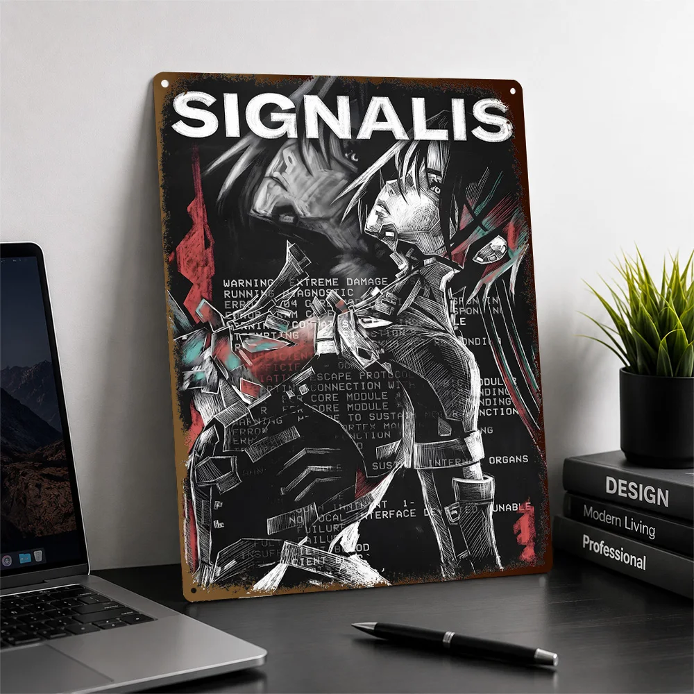 Signalis Character Collage Aluminum Poster Personalized Metal Sign Futuristic World Design Wall Art Made To Suit Collector Den