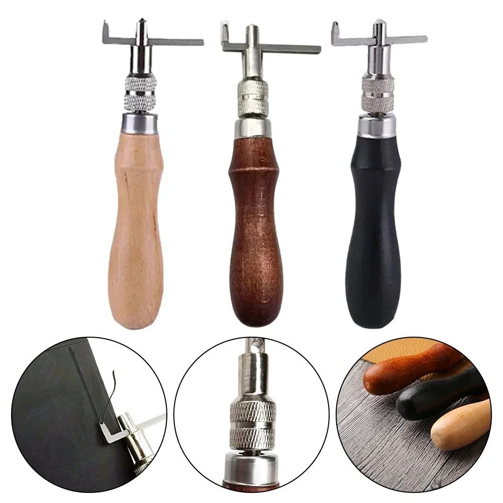 1pc Diy Leather Notching Tool Wood Handle With Metal Notching Tip For Leather Groover Edge Trimmer Edge Crimper Hand Tools