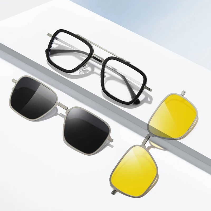 2026 New Metal Anti Blue Light Glasses With Magnet Clip On Polarized Sunglasses Men Style 3 In 1 Sun Glasses Frame Eyewear UV400