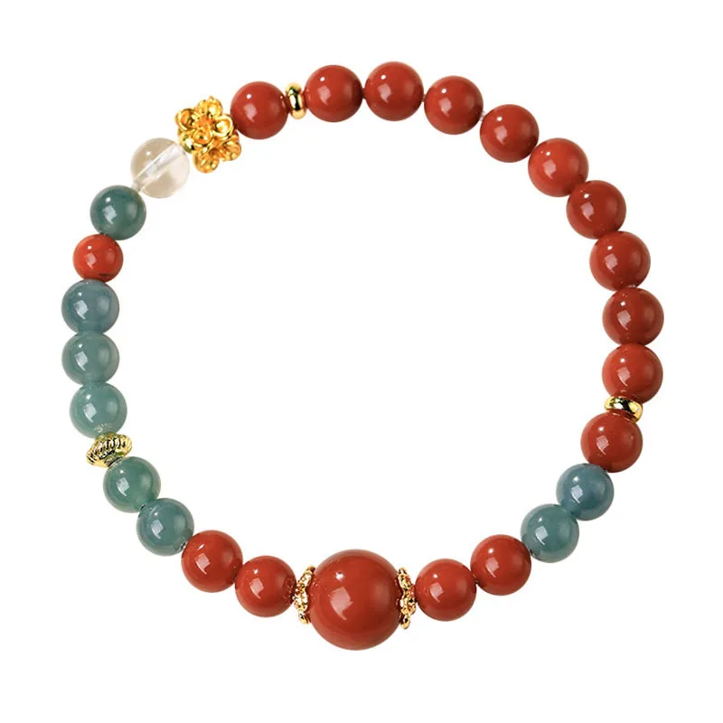 

New Chinese Style Natural Southern Red Agate Bracelet for Women Blue Water Jade Fortune Beaded Bracelet Couples Gifts