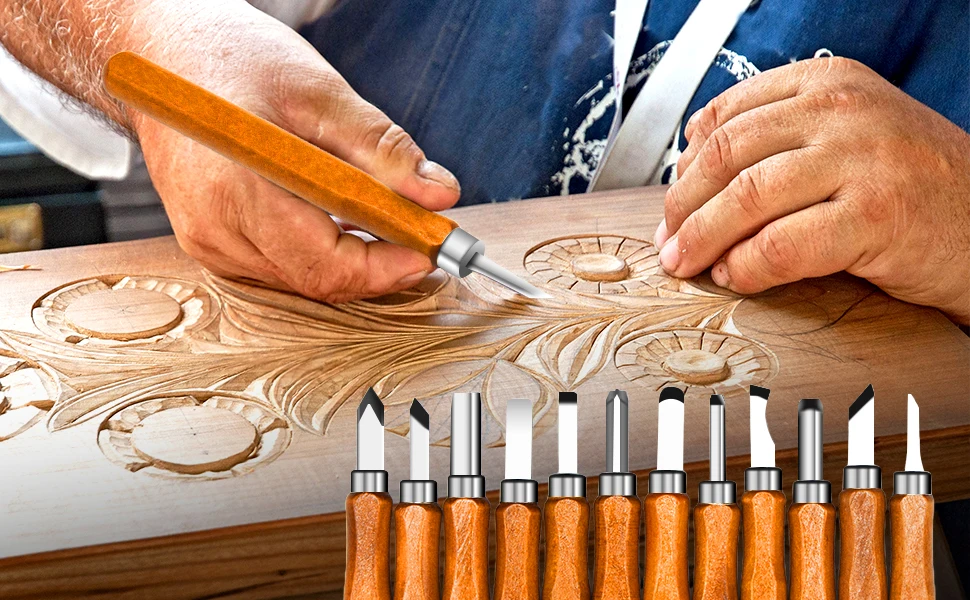 FEITA Professionelle Holzbearbeitung, Holzschnitzerei, Meißel, Messer, Bildhauerei, Messer-Set für Anfänger und Berufe, DIY-Handwerk, Gouges – Detail 2