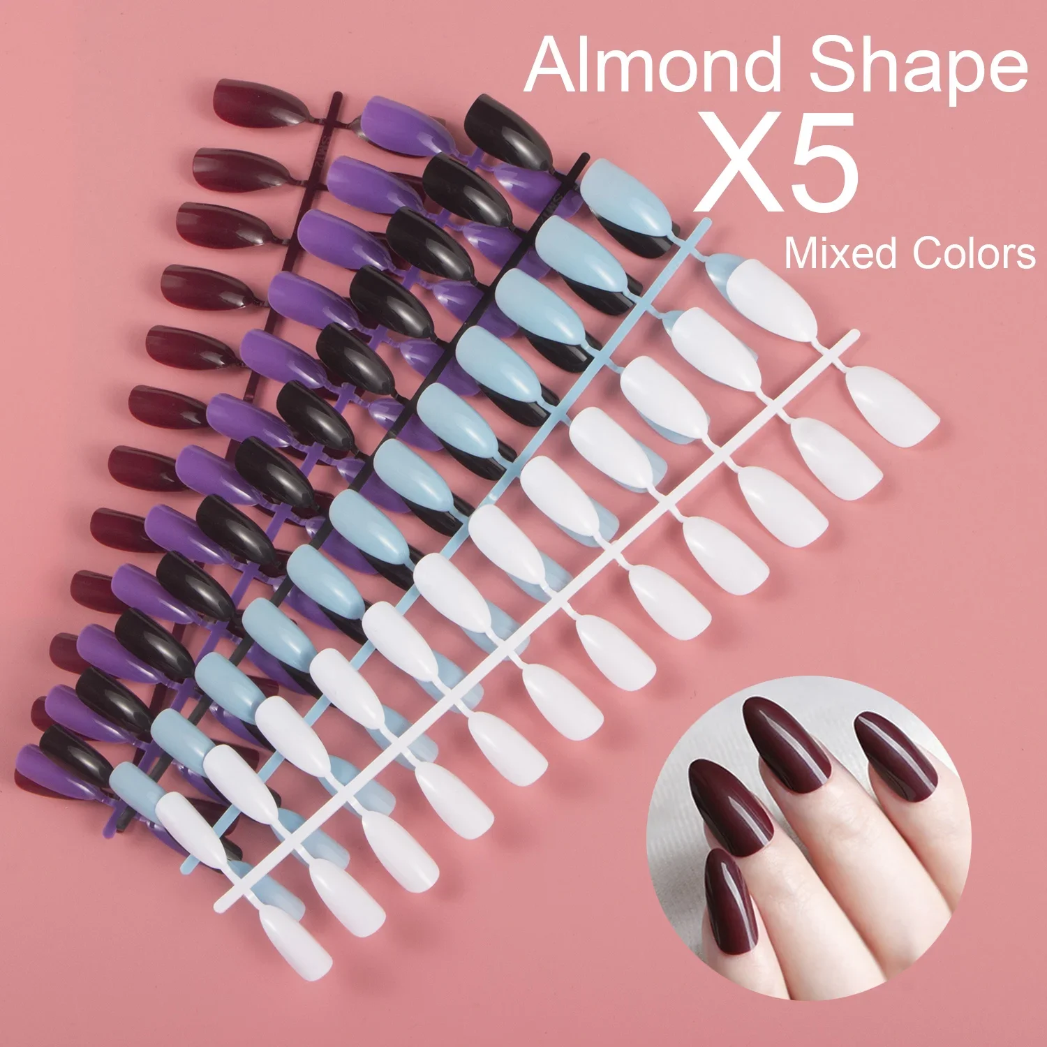 

Almond Shape 120 Pieces 5 Sets False Nail Tips Plain Color Fake Nail Tips Manicure Full Cover Press on Nail DIY