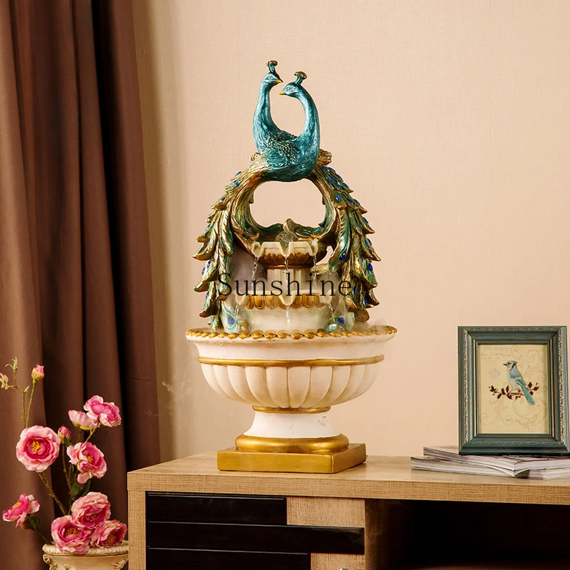 New Chinese living room ornament peacock lucky flowing water living room ornament