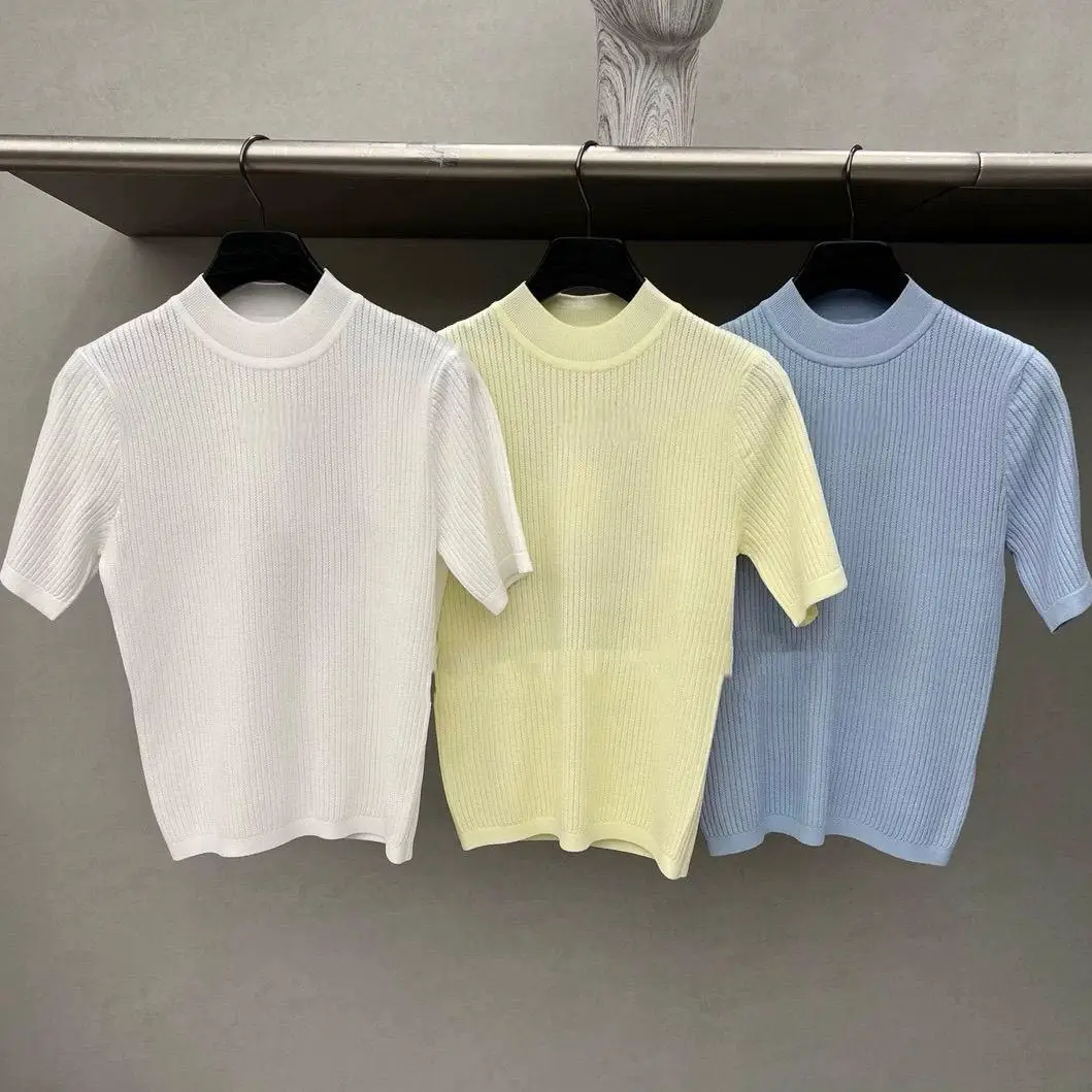 2026 Women Golf Knitted Short Sleeve Top Elastic Slim Fit Blouse Fashion Athletic Casual Sports Baseball Tee