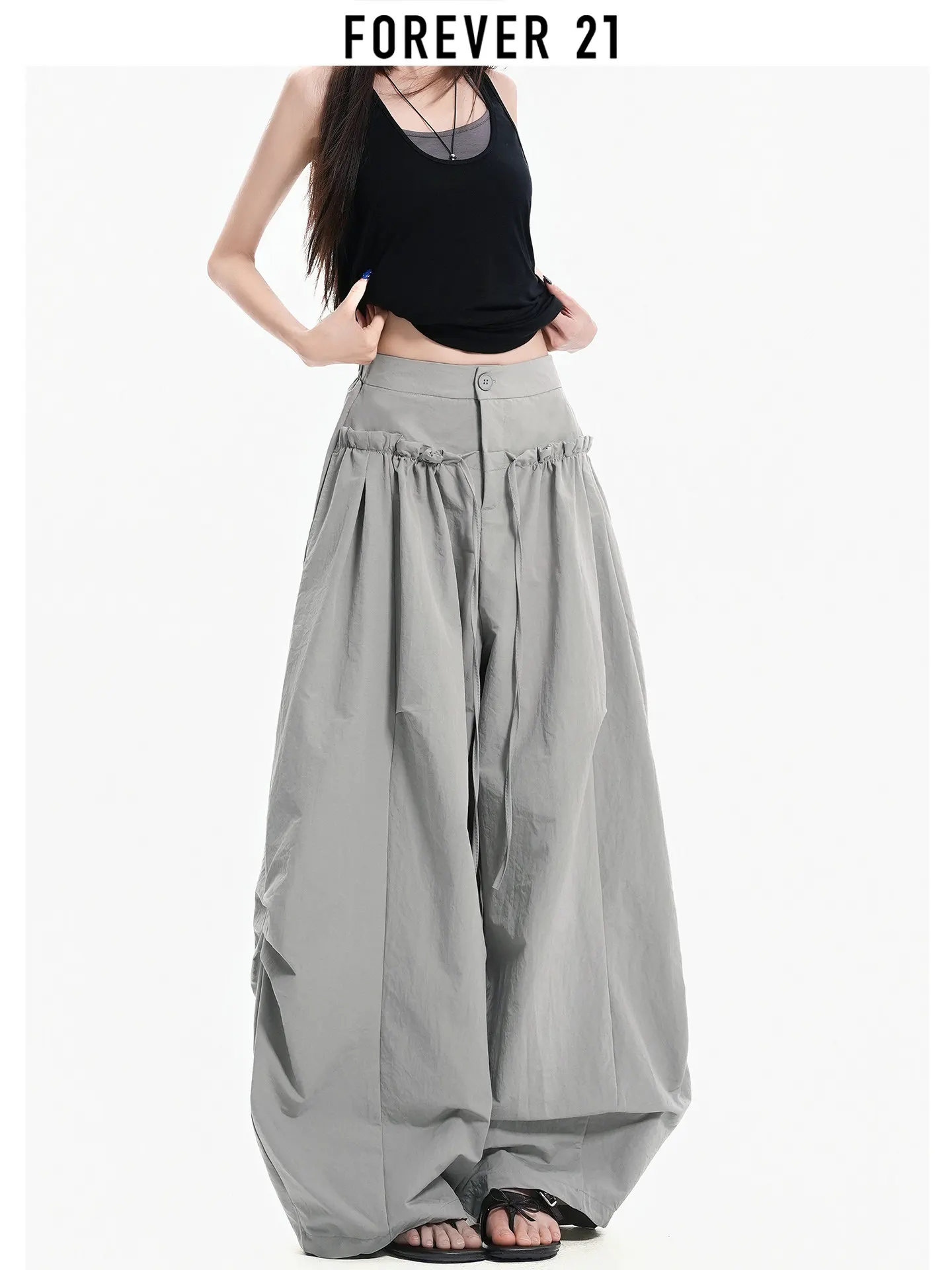 Women High Waist Draped Balloon Pants Floor‑length Wide Leg Casual Trousers Versatile Loose Straight Long Streetwear Pants