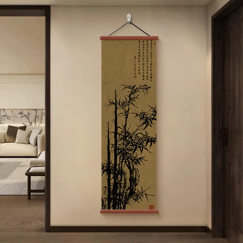 Wall Art Zheng Banqiao Style Bamboo Scroll Painting New Chinese Ink Bamboo Zen Minimalism for Living Room Tea Ceremony