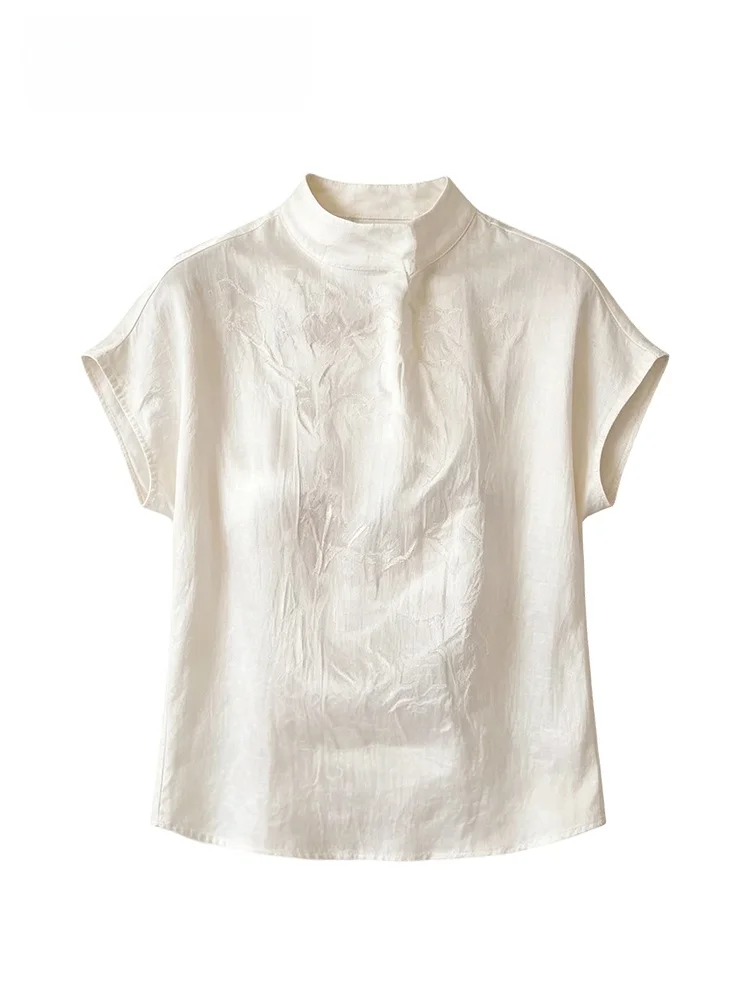 

Cara CLUB plus Size Chinese Style Short Sleeve Shirt Women Summer New Fashion Loose Top Sister Fat Fashion Satin Fabric