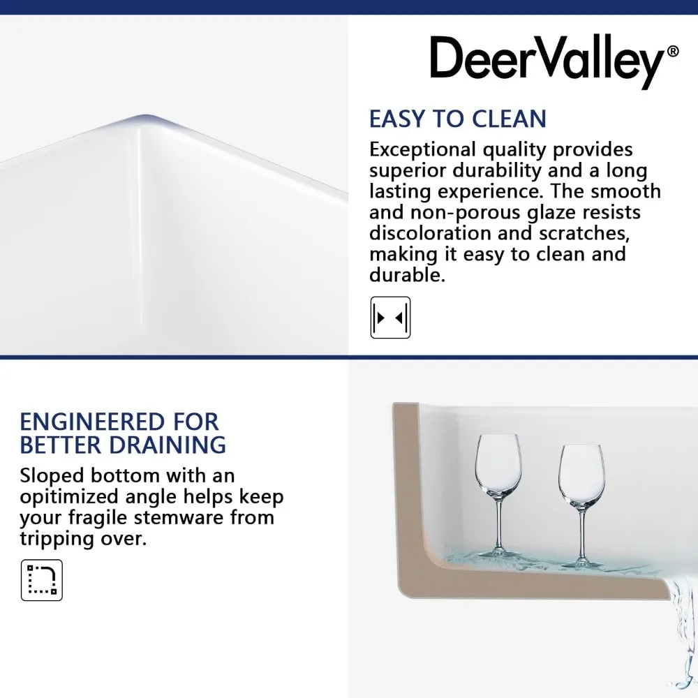 حوض مطبخ مزرعة بوعاء واحد من السيراميك مقاس 24 بوصة، حوض أمامي عميق على الطراز التقليدي