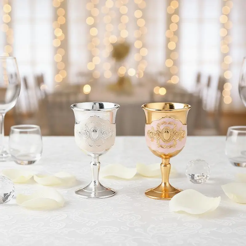 Vintage European Metal Mini Goblet Embossed Floral Pattern Decorative Drinking Cups For Home Party Wedding Table Decor