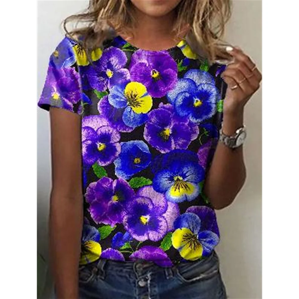 

Women's T-Shirt Summer Fashion Short Sleeved Casual Top Loose Breathable Micro Elastic Round Neck T-Shirt Women's Clothing Tee