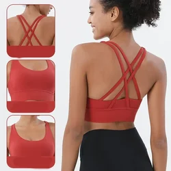 Nuovo reggiseno sportivo a doppia faccia con incrocio sul retro Gilet fitness a vita alta Glutei color pesca Sollevamento pantaloni sportivi fitness Set
