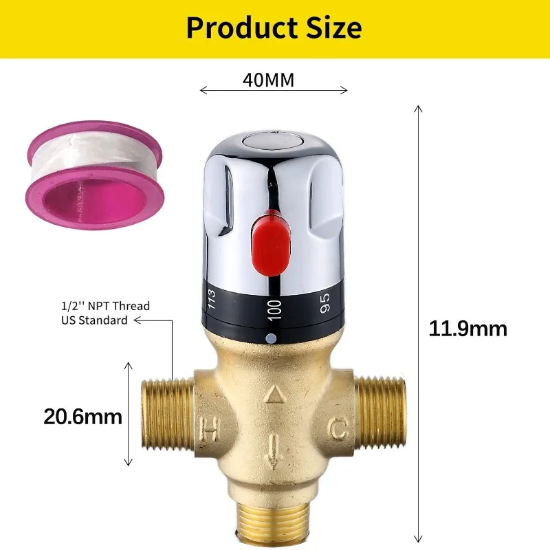 Brass Thermostatic Mixing Valve NPT Thread Surface Mount Water Heater Temperature Control Valve