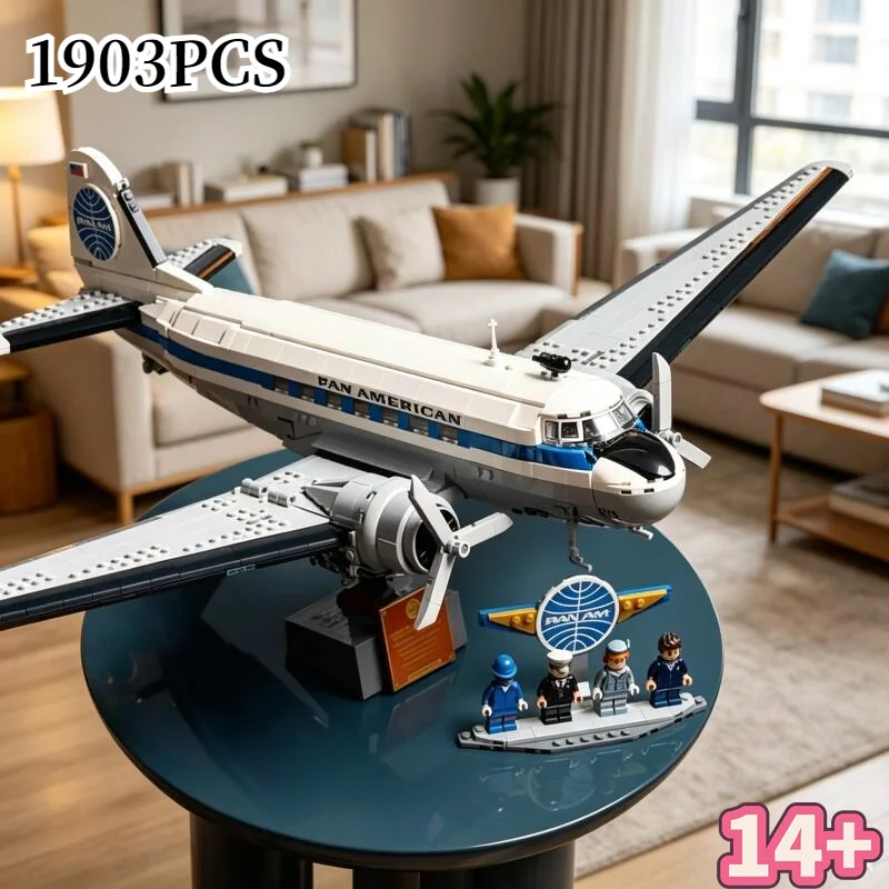 Nouveau modèle de blocs de construction créatifs 2026, 1903 pièces, Icônes, Douglas DC-3 Pan Am Airliner, compatible 11378, jouet, cadeau de Noël