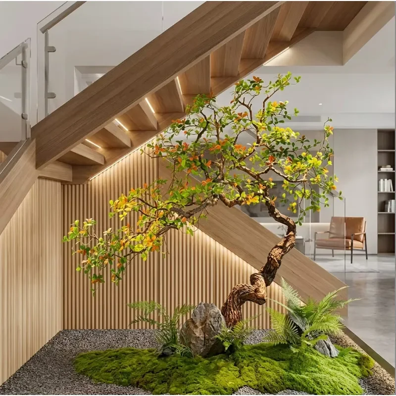 Artificial Tree Fake Green Plant Simulation Island Spring Flower Decor for Patio Window Indoor Landscaping Horse Drunk Wood