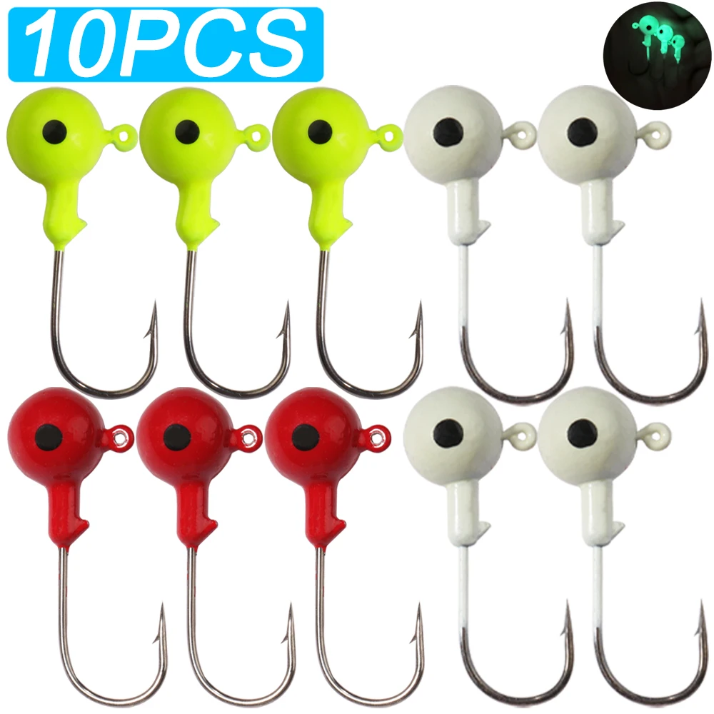 10 teile/los Metall Jig Haken 3,5g 18g Farbe 3D Auge Ball Jigging Kopf Haken Widerhaken Kurbel Schaft für weiche Köder Wurm Angeln Angelhaken