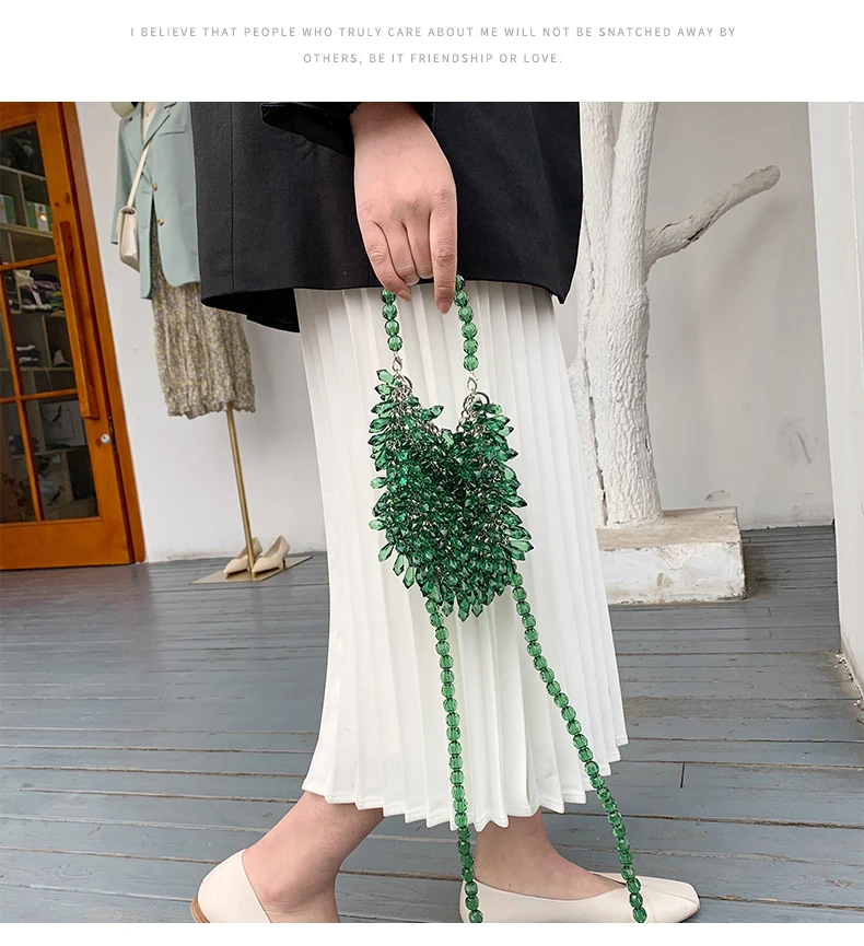 Green Bead Bag Womens Handbags and Purses New Handmade Small Metal Crystal Shoulder Messenger Ladies Bag Party Luxury Design