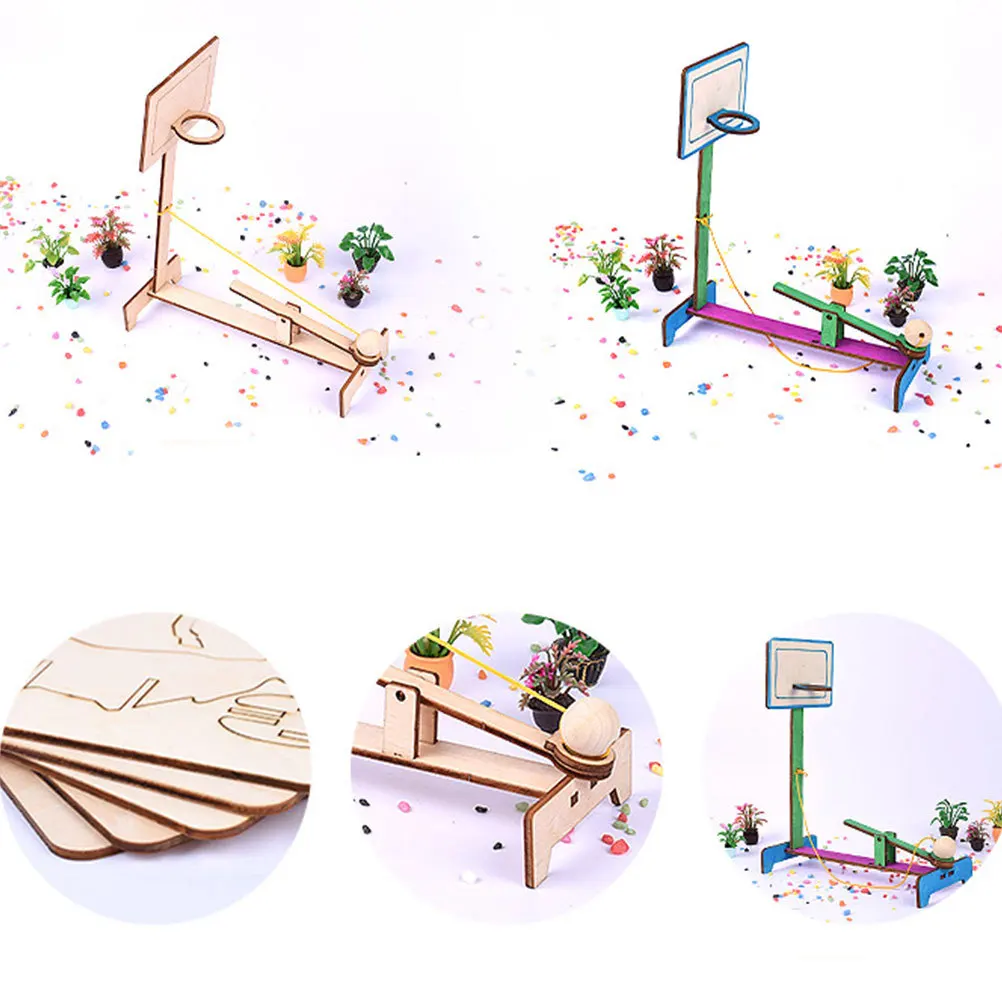 2 pezzi di pallacanestro in legno macchina da tiro stelo fai da te gioco educativo per bambini scienza apprendimento legno scientifico