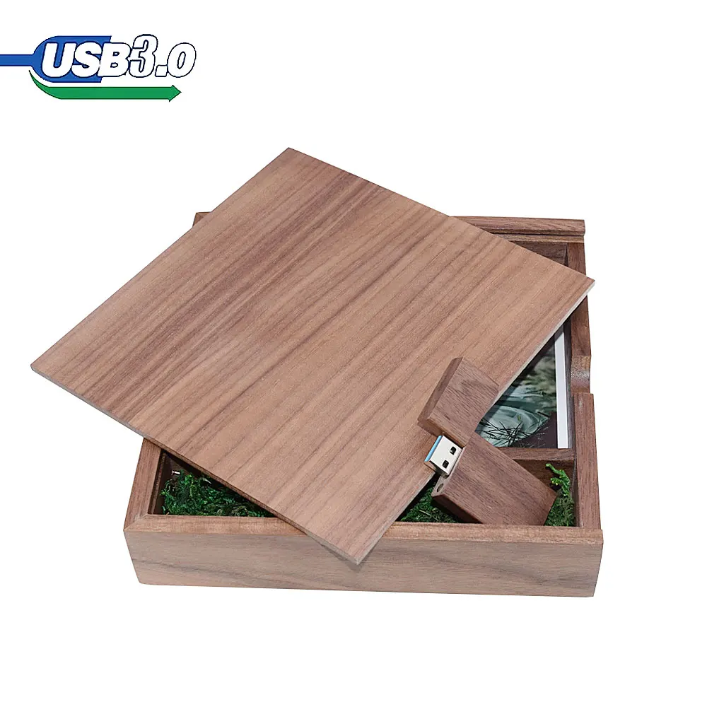 Hot Selling Rectangle Wooden USB+ Box Pendrive Pen Drive USB 8GB 16GB 32GB 64GB USB Flash Drive Photography Wedding Gift