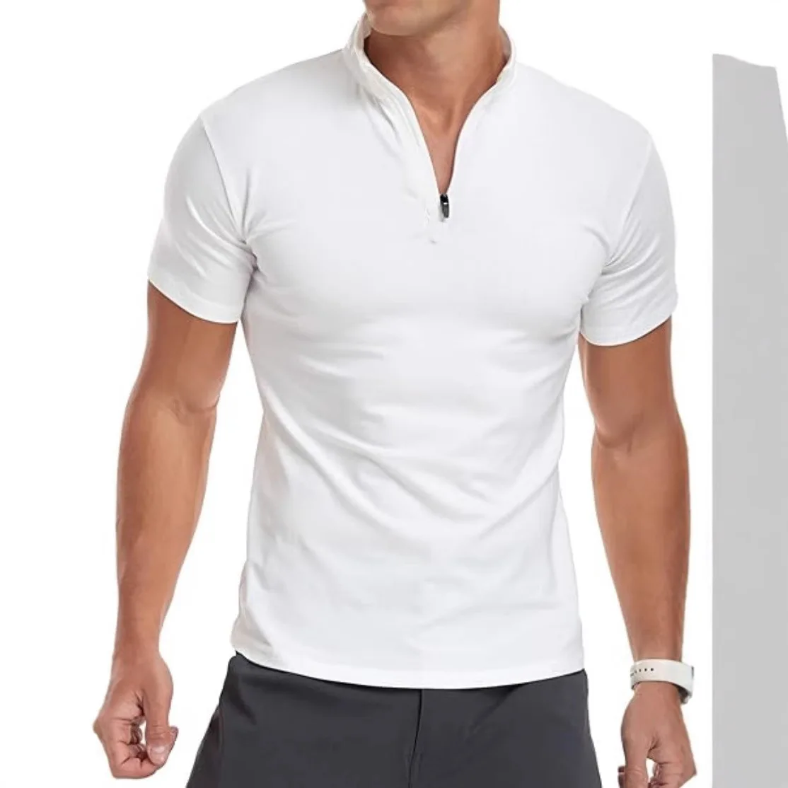Fashion Mens Zipper  Shirt Short Sleeve T-Shirt Top CleanFit Style CityWalk CoolFeel Function Polyester Fabric