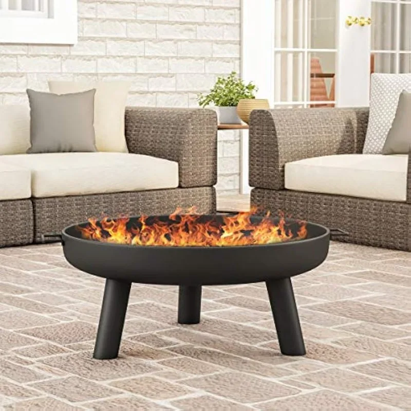 

50-LG1200 27.5 "Outdoor Fire Pit Steel Bowl for Ground Wood Burning Storage Covers, Patios, Backyards and Camping, Black