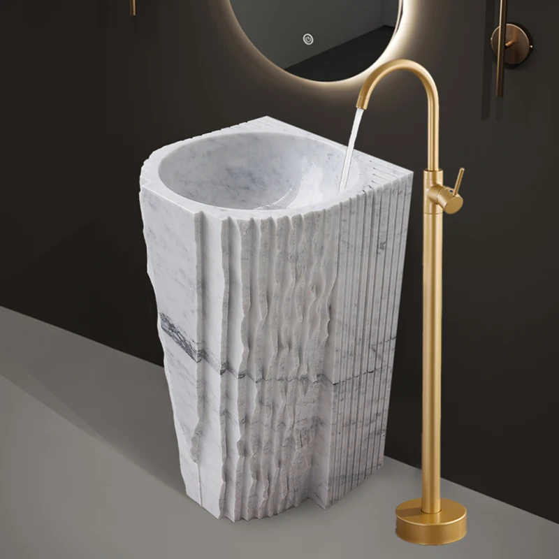 

High Quality Modern Dining Room Wash Hand Basin Marble Pedestal Sink Bathroom Standing Indoor Marble Wash Basin
