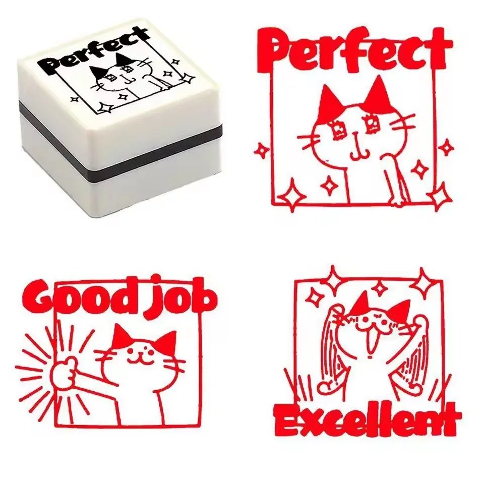 Cute Cat Cartoon Stamps Teacher Teaching Encouragement Stamps Self Inking Stamps Square for Scrapbook