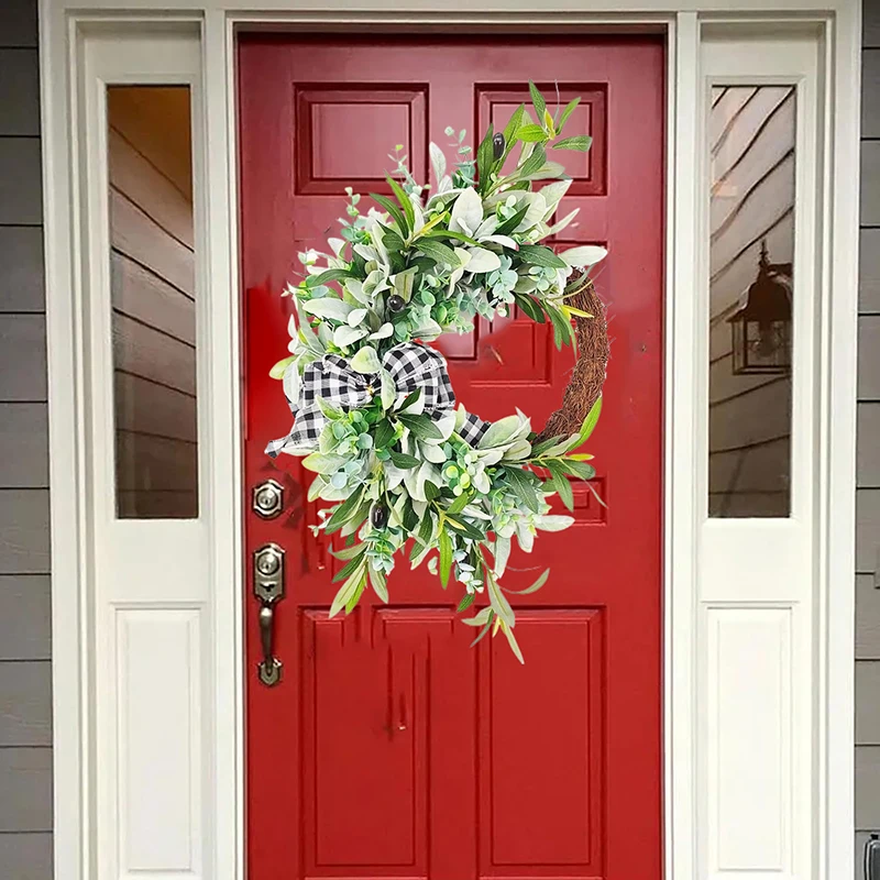 Coronas artificiales, coronas para puerta delantera, ramas de flores adecuadas para todas las estaciones, decoración del hogar de granja