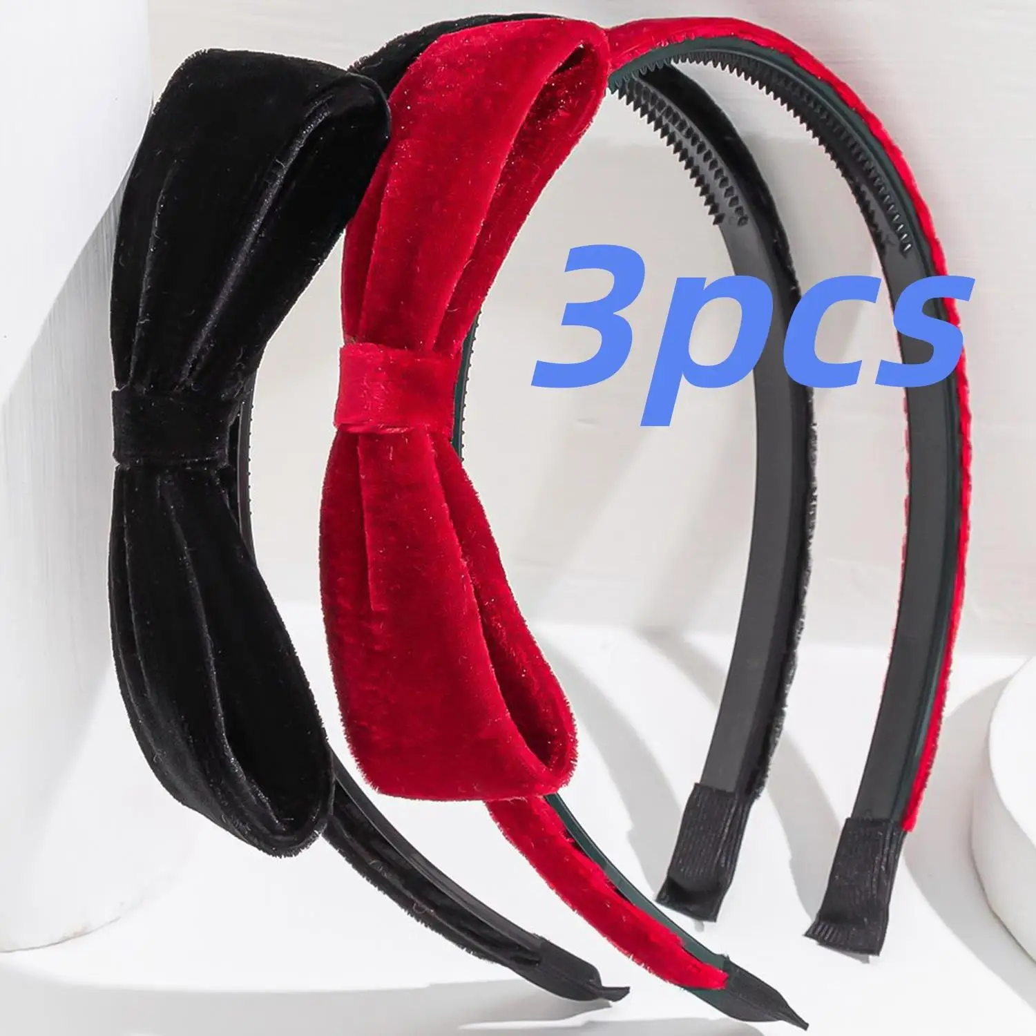 

3pcs Velvet Bow Headband Red Black Elegant Vintage Head Hoop Party Headbands New Year Red Headband Photo Props For Women girls