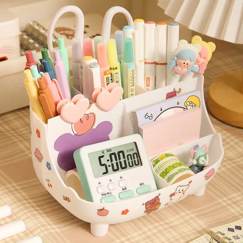 Kawaii Ins Desktop Pen Holder Organizer Japanese Cute Stationery Storage Box Creative Cartoon Student Sundries Storage Box