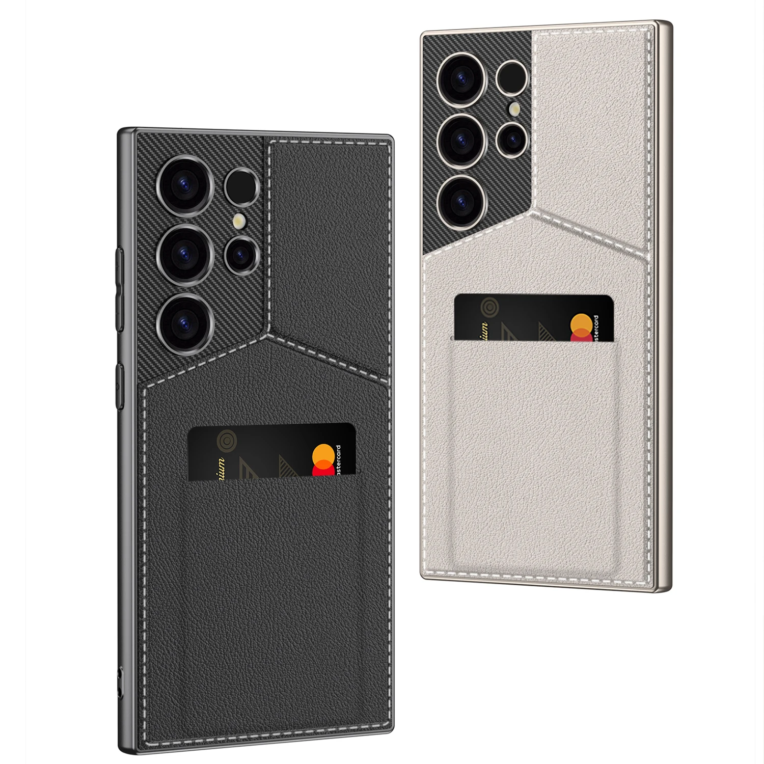 

Luxury Leather Clip Card Holder Phone Case For Samsung Galaxy S23 Ultra S24 Ultra Carbon Fiber Textured Shockproof Phone Cover