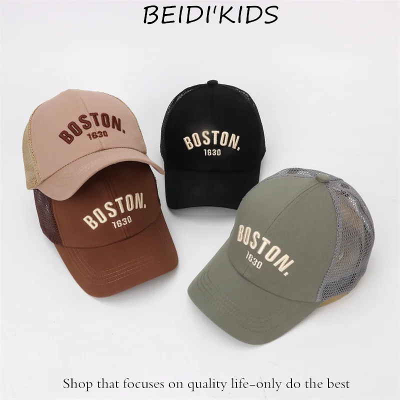 Doitbest Mesh Child Baseball Cap Summer Hip Hop Boston Letters Autumn Kids Sun Hats Boys Girls Caps Snapback Peaked Hat Gorras