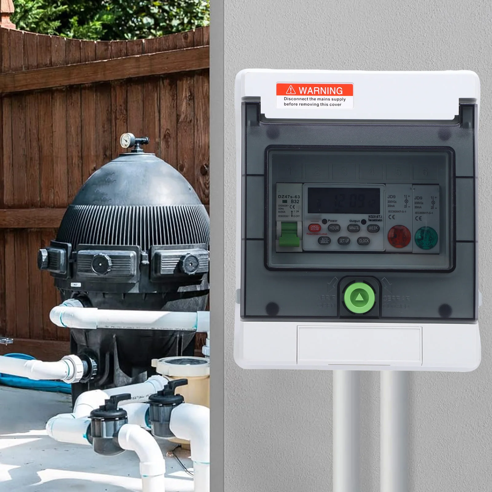 

Наружная распределительная коробка, программируемый цифровой переключатель, таймер IP65, водонепроницаемый, 6 кВт, резистивная нагрузка, 32 А, электрический переключатель управления временем