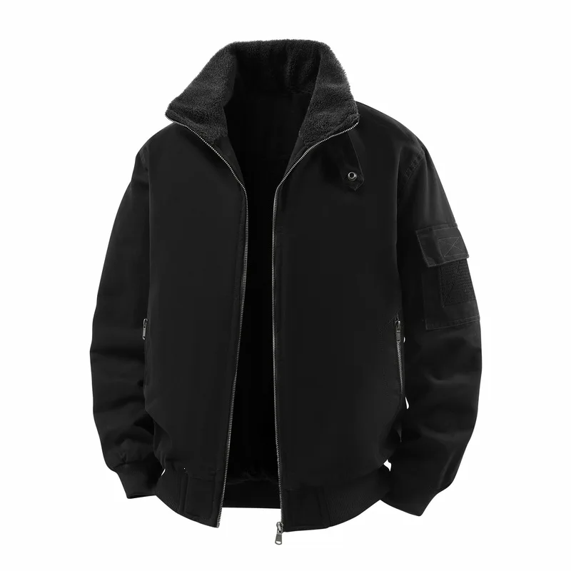 Winter New Fashion Men Turn-down Collar Zipper Long Sleeve Solid Color Simple Basic Casual Daily Thicken Parkas Male Coats Tops