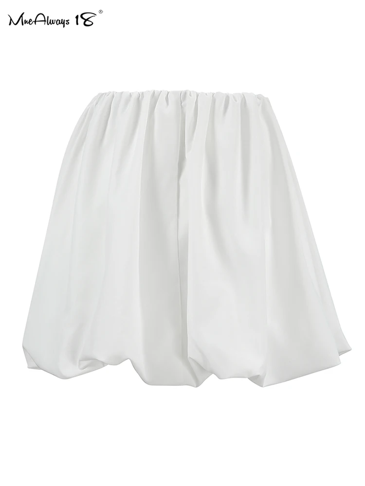 Mnealways18 Casual White Prom Skirts Women Casual Elastic High Waist Mini Skirts Street Style Summer 2024 Ladies Pockets Skirts