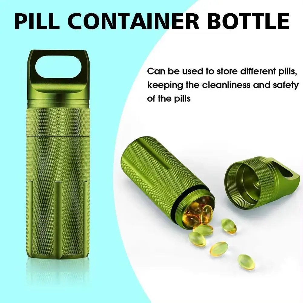 1pcs Aluminum Alloy Airtight Pill Container Bottle Portable Outdoor Single Chamber Capsule Holder Waterproof Medicine Case Box