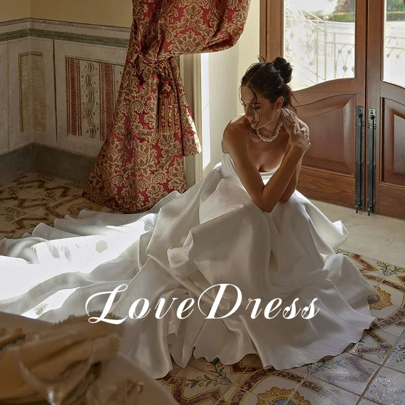 LoveDress Simple Satin Strapless Wedding Dress Sexy Open Back With Lace Up Pleated Bride Gown Cutsom Made Vestido Customized