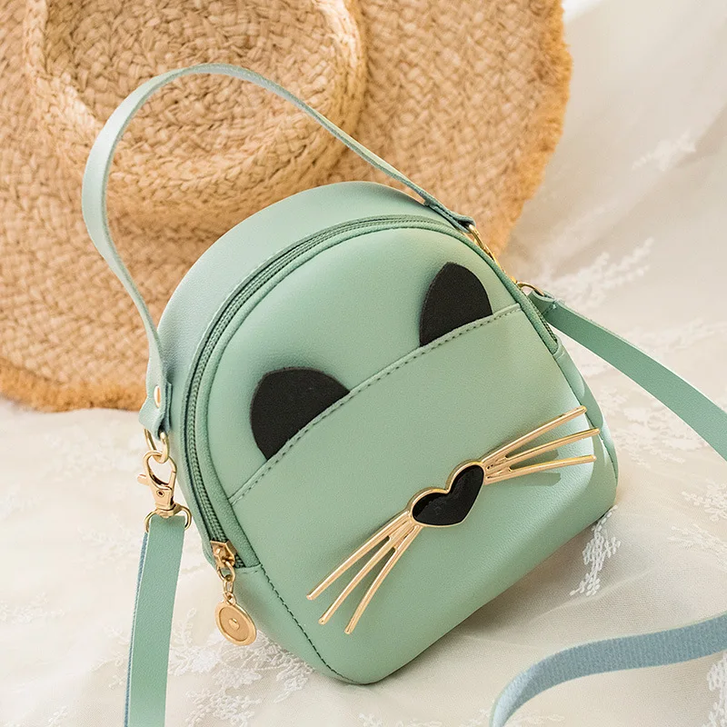 Trendy Casual Ladies Small Fresh Bag Shoulder Backpack Cat Handbag Tassel Phone Bag\'s PU Leather Student Backpack